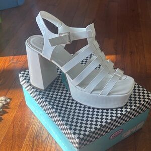 Soda White Platform Strappy Heels